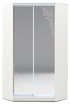 Угловой шкаф-купе 2300х1103, ХИТ У-23-4-66-09, Орнамент, 2 зеркала, белая шагрень в Петропавловске-Камчатском - изображение