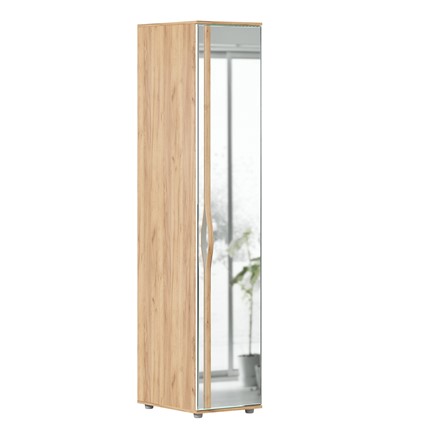Шкаф одностворчатый зеркальный Марта-2 Дуб золотой/Белый глянец ЛД 406.030 в Петропавловске-Камчатском - изображение