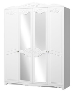 Шкаф четырехдверный в спальню Лотос ШР-4 (Белый) 2 зеркала в Петропавловске-Камчатском