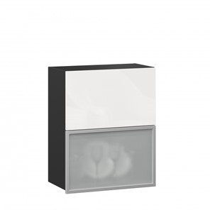 Кухонный навесной шкаф 600 горизонтальный Шервуд, ЛД 281.971.000.086, со стеклом, черный/белый глянец в Петропавловске-Камчатском