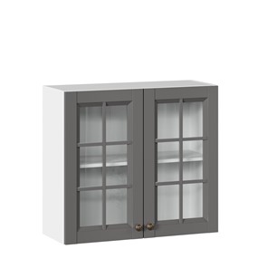 Кухонный навесной шкаф Амели-3 800 со стеклом ЛД 299.360.000.034, Белый/Оникс серый в Петропавловске-Камчатском