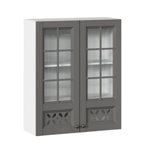 Навесной кухонный шкаф Амели-3 800 высокий со стеклом ЛД 299.460.000.050, Белый/Оникс серый в Петропавловске-Камчатском