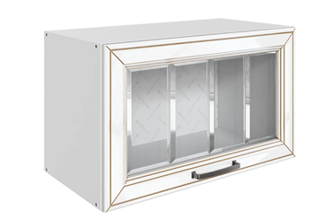 Шкаф на кухню Атланта L600 Н360 (1 дв. рам.) эмаль (белый/белый глянец патина золото) в Петропавловске-Камчатском - предосмотр