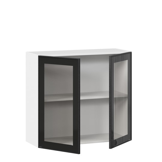 Навесной шкаф со стеклом 800 Индиго ЛД 298.360.000.023, Белый/Чёрный в Петропавловске-Камчатском - изображение 1