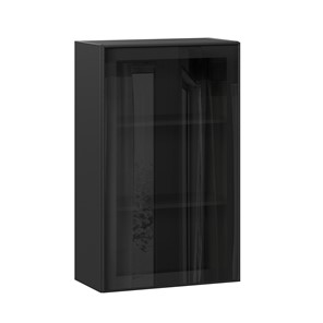 Шкаф навесной высокий со стеклом 600 Индиго ЛД 298.450.000.170, Чёрный/Чёрный в Петропавловске-Камчатском - предосмотр