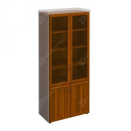 Шкаф для документов со стеклянными дверьми в рамке Мастер, темный орех (90х45х208) МТ 379 в Петропавловске-Камчатском - изображение