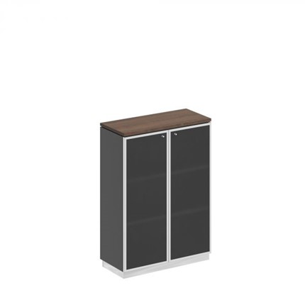 Шкаф для документов средний со стеклянными дверьми в рамке Bravo, дуб гладстоун/антрацит премиум (90х40х124,6) в Петропавловске-Камчатском - изображение