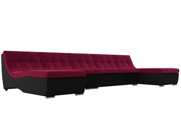 Большой П-образный диван Монреаль, Бордовый\Черный (Микровельвет\Экокожа) в Петропавловске-Камчатском