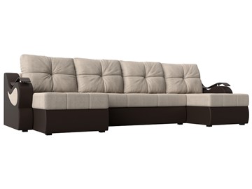 П-образный диван Меркурий П, Бежевый/коричневый (рогожка/экокожа) в Петропавловске-Камчатском