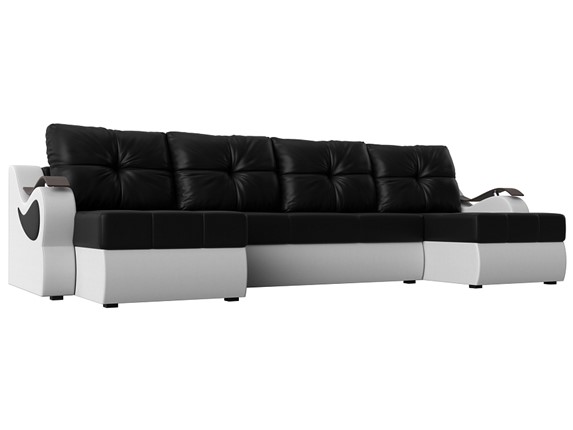 П-образный диван Меркурий П, Черный/белый (экокожа) в Петропавловске-Камчатском - изображение