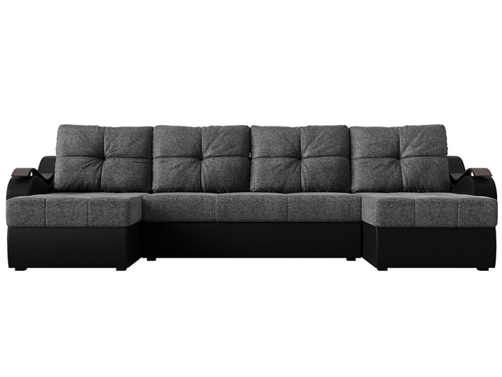 П-образный диван Меркурий П, Серый/черный (рогожка/экокожа) в Петропавловске-Камчатском - изображение 1