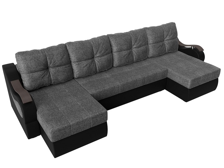 П-образный диван Меркурий П, Серый/черный (рогожка/экокожа) в Петропавловске-Камчатском - изображение 4