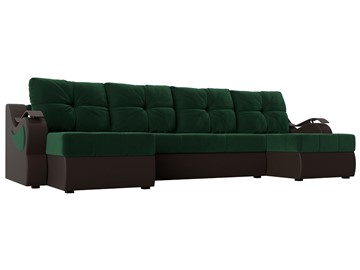 П-образный диван Меркурий П, Зеленый\Коричневый (Велюр\Экокожа) в Петропавловске-Камчатском