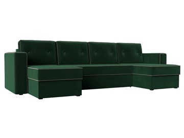 Большой П-образный диван Принстон, Зеленый\Коричневый (Велюр) боннель в Петропавловске-Камчатском