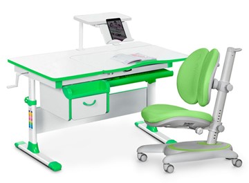 Комплект растущая парта + стул Mealux EVO Evo-40 Z (арт. Evo-40 Z + Y-115 KZ) / (стол+полка+кресло+чехол), белый, зеленый в Петропавловске-Камчатском - предосмотр
