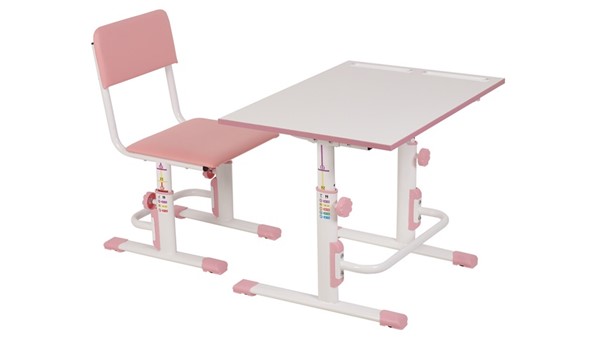 Комплект детской мебели POLINI Kids Растущая парта-трансформер М1 и стул регулируемый L Белый-розовый в Петропавловске-Камчатском - изображение