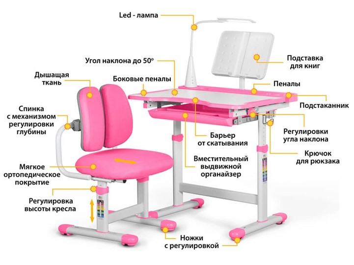 Комплект из растущего стола и кресла Mealux EVO BD-23 Pink в Петропавловске-Камчатском - изображение 1